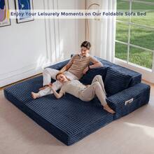 MAXYOYO Cloud Modular Sofa,4 In 1 Convertible Chenille Boneless Couch For Living Room, Folding Recliner Sleeper Chair, Boxed Sofa, No Assembly Required - 藏蓝色 - 查看 5