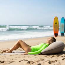 Beach Mat With Inflatable Headrest Portable Reclining Flocked Beach Blanket For Relaxing And Sunbath - Grey - View 1