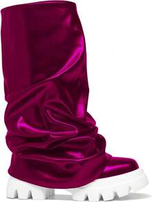 Women's Platform Round Toe Mid Calf Boots With Chunky Heel - M-fuchsia - 查看 10