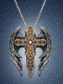 Fashionable Men's Cross Wing Pendant Necklace. This Exquisite Vintage-Style Necklace Is Perfect For Daily Wear, Holiday Parties, And Gatherings. It Makes An Excellent Gift For Friends. - Silver - View 3