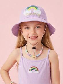 1pc Girls' Fisherman Bucket Hat, Cute & Sweet For Summer, Sequin Rainbow, Lightweight For Spring & Autumn, Wide Brim Sun Protection Hat, Adjustable Chin Strap, Breathable, Quick Dry, Packable, Soft Material, Skin-Friendly, One Size Fits Most, Washable, Suitable For Beach, Outdoor Play, Hiking, Camping - 1PC - View 10