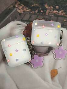 1个紫色花朵可爱蓝牙耳机保护套，兼容苹果1/2/3/4和Pro 2 - 彩色 - 查看 1