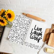 MEMNUN 2条简约可爱线条艺术狗狗“Live Laugh Woof”标语印花厨房巾，可作洗碗巾、手巾、抹布使用，尺寸为15.75*23.62英寸（40*60厘米），超柔软吸水超细纤维材质，现代厨房配件，可机洗，适用于餐厅、厨房、节日装饰和礼品，四季皆宜。 - 彩色 - 查看 6
