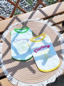 Cute Bear Print Dog Vest, Breathable Pet Tank Top, Small/Medium Dog Summer Sleeveless Clothes, Soft Teddy Pomeranian Chihuahua Puppy T-Shirt, Fashionable Pet Daily Walking Outfit - Multicolor - View 11