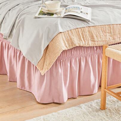 1pc Elastic Bed Ruffle - Easy Wrap Around Ruffle - Microfiber Bed Skirt With Adjustable Elastic Belt 15 Inch Tailored Drop - Hotel Quality Bedskirt, Fade Resistant (T/F/Q/K)