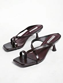 Sandal Jepit Hak Tinggi Minimalis Colorblock Baru 5cm, Sandal Jepit Wanita Ujung Terbuka untuk Musim Panas 2025, Sandal Jepit - Coklat - View 3