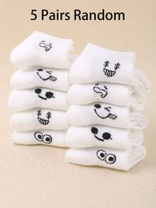 20/10/5 双装儿童随机趣味表情隐形短袜，图案多样，趣味十足。低帮设计，透气柔软亲肤，适合日常休闲和运动穿着。男女童均适用。白色儿童短袜，男女通用。 - 彩色 - 查看 20