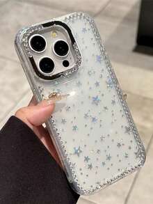 1个电镀水钻镶边闪亮星形透明手机壳，全包边防震保护套，适用于 11/12/13/14/15/16/17/Pro Max Plus - 無色 - 查看 3