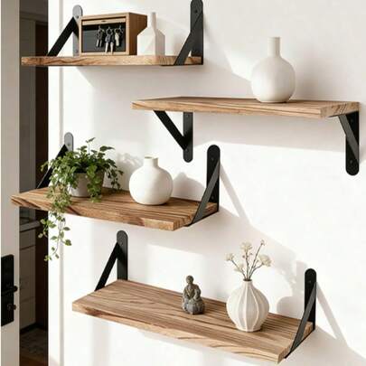 1 chiếc (bao gồm móc treo) Kệ chia ngăn, kệ treo tường, không cần khoan, trang trí tường cho phòng ngủ, phòng học, phòng khách, phòng tắm, nhà bếp, giá để đồ treo bằng gỗ