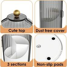 Dustproof Toothbrush Holders With Cover, Rotating Electric Toothbrush And Toothpaste Holder For Bathroom Countertop, 3 Slots Makeup Brushes Organizer, Grey White - Xám trắng - Xem 5
