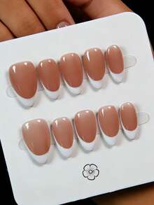 10 Pieces Of Handcrafted Short Almond-Shaped Press-On False Nails (Wearable Nails), A Nail Art Supply And Ornament. These Beautiful White Minimalist French-Style Fake Nails Can Slim And Brighten The Look Of Your Hands. They Are Reusable, Easy And Quick To Remove, And Come With Tools Like Jelly Glue And Nail File. - White - View 12