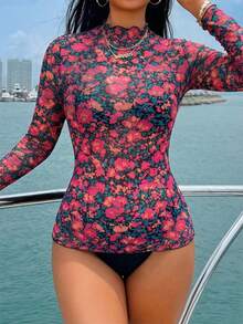 Áo kiểu tay dài đa năng in hoa dành cho nữ cỡ lớn, thích hợp cho kỳ nghỉ xuân. - Nhiều màu - Xem 3