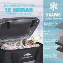 INSMEER 60 Latas/40 litros ielera Portátil B Térmica Aiada B de Refrigeración pequeña con Correa para el  Pble Fugas enfriadores portáti para Camping - Gris - Ver 4