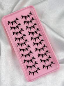 10对装漫画风假睫毛，黑色睫毛梗，尖头小恶魔设计，自然卷翘，适合角色扮演、漫画眼妆及日常佩戴，逼真仿真条状假睫毛 - 黑色 - 查看 3