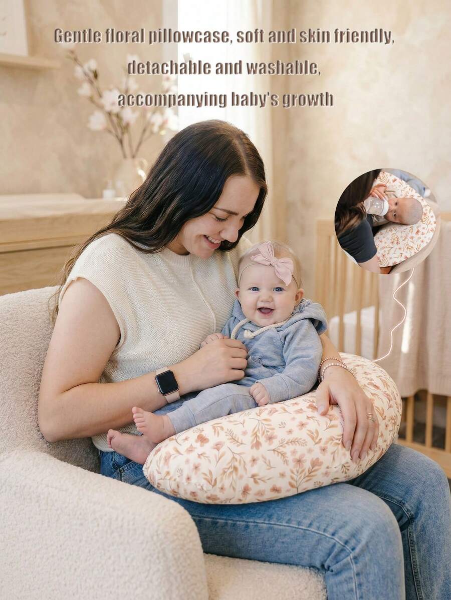 2pcs Floral Pattern Nursing Pillow Cover, Skin-Friendly & Comfortable, Removable & Washable, Fresh Countryside Style, Suitable For Daily Baby Feeding (Note: Pillow Cover Only, Pillow Insert Not Included) - Multicolor - View 1