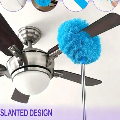 Extendable Ceiling Fan Cleaner Duster - Slanted Microfiber Head To Reach All Sides & Edges Of Fan Blades For Effortless Dusting