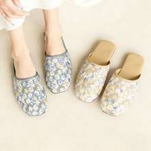 1pc New Embroidered Retro Slippers For Women, Open Toe Mesh Breathable House Slippers, Non-Slip Soft Bottom Sandals, Comfortable Slides For Office, Vacation, Spring/Summer Floral Print Casual Sandals - Blue - View 4