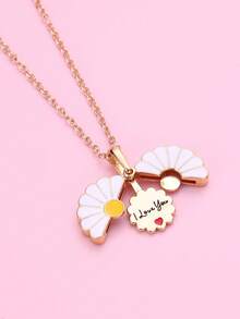 1 chiếc vòng cổ mặt dây chuyền hình trái tim và hoa cúc với chữ "I Love You" đóng mở độc đáo, thời trang và dễ thương, thích hợp để đeo hàng ngày, làm quà tặng hoặc trong dịp lễ. - Nhiều màu - Xem 2