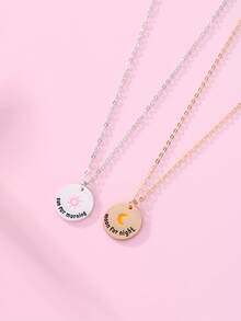 Bộ 2 dây chuyền hình tròn hoạt hình dành cho trẻ em, biểu tượng tình bạn thân thiết (BFF), hình mặt trời và mặt trăng, thích hợp để đeo hàng ngày, làm quà tặng hoặc quà dịp lễ. - Nhiều màu - View 2