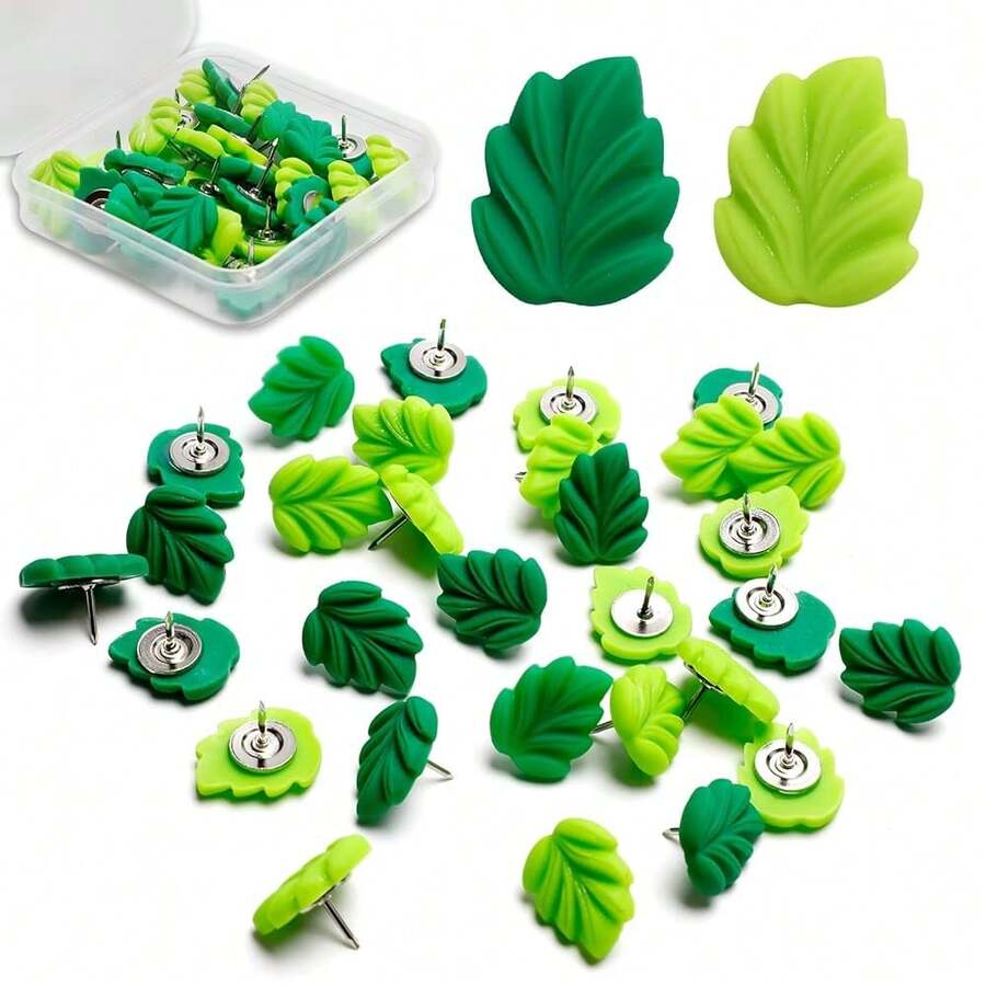 Pcs Decorative Push Pins Gre1en Leaves Flat Thumb Tacks Decorative Board Tacks For Bulletin Board, Photos Wall Maps And Other Offices Schoolssss Supplies And Accessories… - Gre1en Leaf - View 1