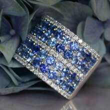 Luxury Blue & White Zirconia Wide Band Ring, Elegant Wedding Anniversary Party Ring, Unique Birthday Gift, Fashionable Women Accessory - Silver - View 5