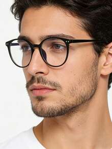 1 Pair Unisex Transparent Round Glasses, Suitable For Office, TV Watching, Gaming, Smartphone Use - Black - View 4