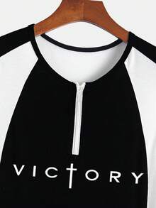 Men's Streetwear Color Block Zipper Sleeveless Tank Top & "VICTORY" Print Casual Shorts Set, Summer - Black and White - View 6