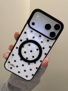 Ốp lưng điện thoại thời trang chấm bi ngôi sao, sạc không dây từ tính, tương thích với iPhone 17 Pro Max, 17 Pro 17, 16 Pro Max, 16 Pro 16, 15 Pro Max, 15 Pro Max, 15 Pro 15, 14 Pro Max, 14 Pro 14, 13. Ốp lưng chống sốc. - Nền trắng với các chấm và chữ màu đen. - Xem 4
