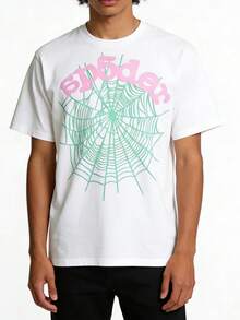 Sp5der Worldwide Web Tee Pink Green Spider Web Print T-Shirt Streetwear Hip Hop Oversized Top - trắng - Xem 6