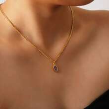1pc Vintage 18K Gold Plated Stainless Steel Zirconia Pendant Necklace, Suitable For Women's Daily And Wedding Wear, Gift - Yellow Gold - View 8