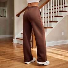 Women's Wide Leg Printed Streetwear Pants With Heart Punk Devil Xoxo Straight Leg With Pockets Basic Romantic Casual Sexy For Going Out Knit Fabric Pocket Drawstring Tie Birthday Party Holiday Travel Diary Home - 咖啡棕 - 查看 2