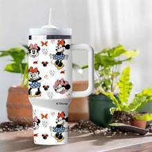 Disney 1个迪士尼大容量带把手保温杯，可爱米妮图案，不锈钢真空保温杯，带吸管，容量1200毫升，带防伪码的包装盒 - 彩色 - 查看 7