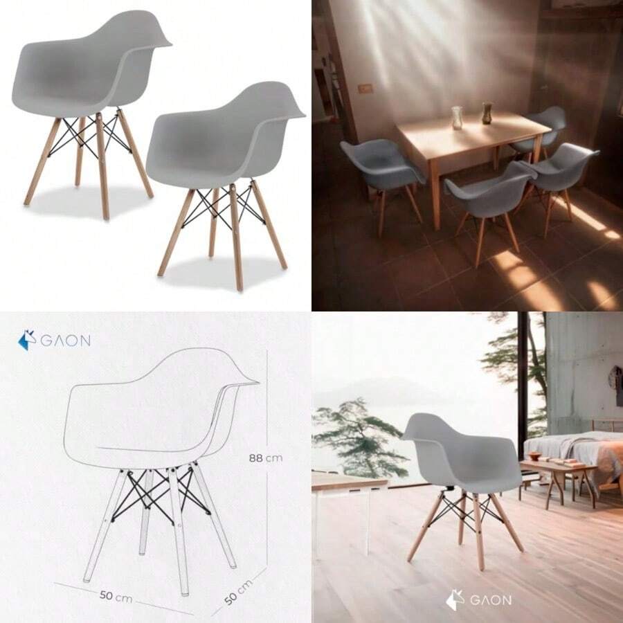 Sillas de Comedor Ergonomicas con Estructura de Madera Diseño Moderno Tipo Eames Vessel - Sillas para Sala Oficina e Interiores Minimalistas con Soporte de Acero Set 2 Piezas Gris 9865685 - gris - Ver 1