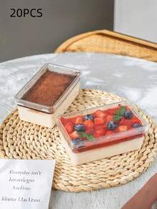 20/30 hộp đựng tráng miệng hình chữ nhật trong suốt, hộp đựng bánh mousse thích hợp cho salad trái cây, sữa đậu nành và bao bì làm bánh. - Xem 12