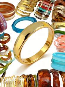 Random 16/12/8/4/1 Pcs Vintage Elegant Bohemian Summer Vacation Daily Geometric Asymmetrical Blue Green Pink Colorful Acrylic Resin Tie Dye Bangles Cuff Bracelets Set, Carved Textured Gold-Tone Wide Bangle Bracelet Jewelry Set, Y2K Cute Accessories Suitable For Women Daily, Beach, Party, Birthday, Gift - Multicolor - View 3