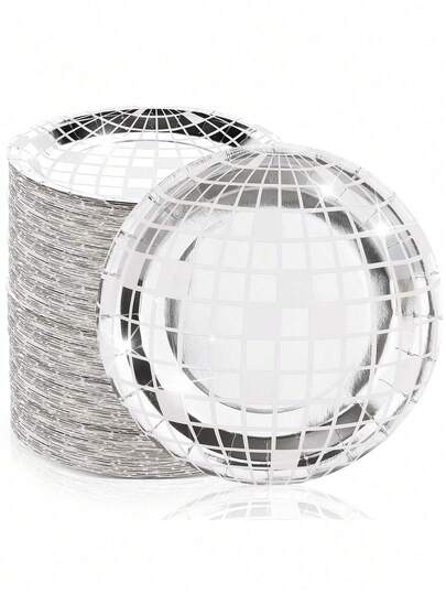 20 piezas Conjunto de vajilla con tema de bola de discoteca, adecuado para boda, fiesta, decoración de fiesta de cumpleaños. Platos de papel impresos con patrón holográfico de bola de discoteca para decoración de mesa de fiesta. Cubiertos de plata, decoración de fiesta de cumpleaños de los 70, fiesta de baile de los 80 y 90, recuerdos de despedida de soltera, recuerdos de ducha nupcial, recuerdos de invitados de boda