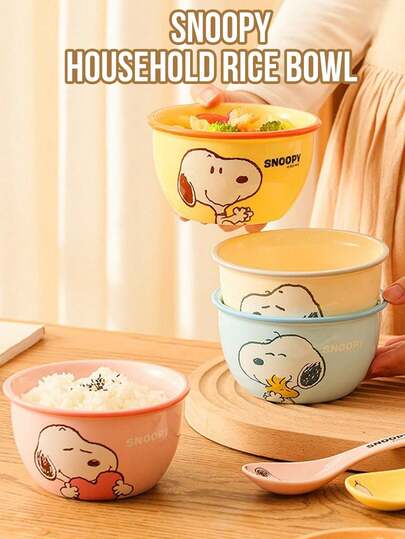 Bol de arroz doméstico de Snoopy, material cerámico de primera calidad, diseño clásico de dibujos animados de Snoopy, construcción de porcelana duradera, resistente al calor, fácil de limpiar, superficie lisa, tamaño perfecto para las comidas diarias, uso en la cocina del hogar, regalo ideal para los fans de Peanuts y coleccionistas.