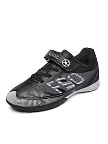 Kids' Football Shoes - Shock-Absorbing & Breathable, Comfortable & Durable, Always Ready For Match - Hook And Loop Closure, PU Upper, Nylon Lining, EVA Insole, Printed Pattern Design - Black - View 3