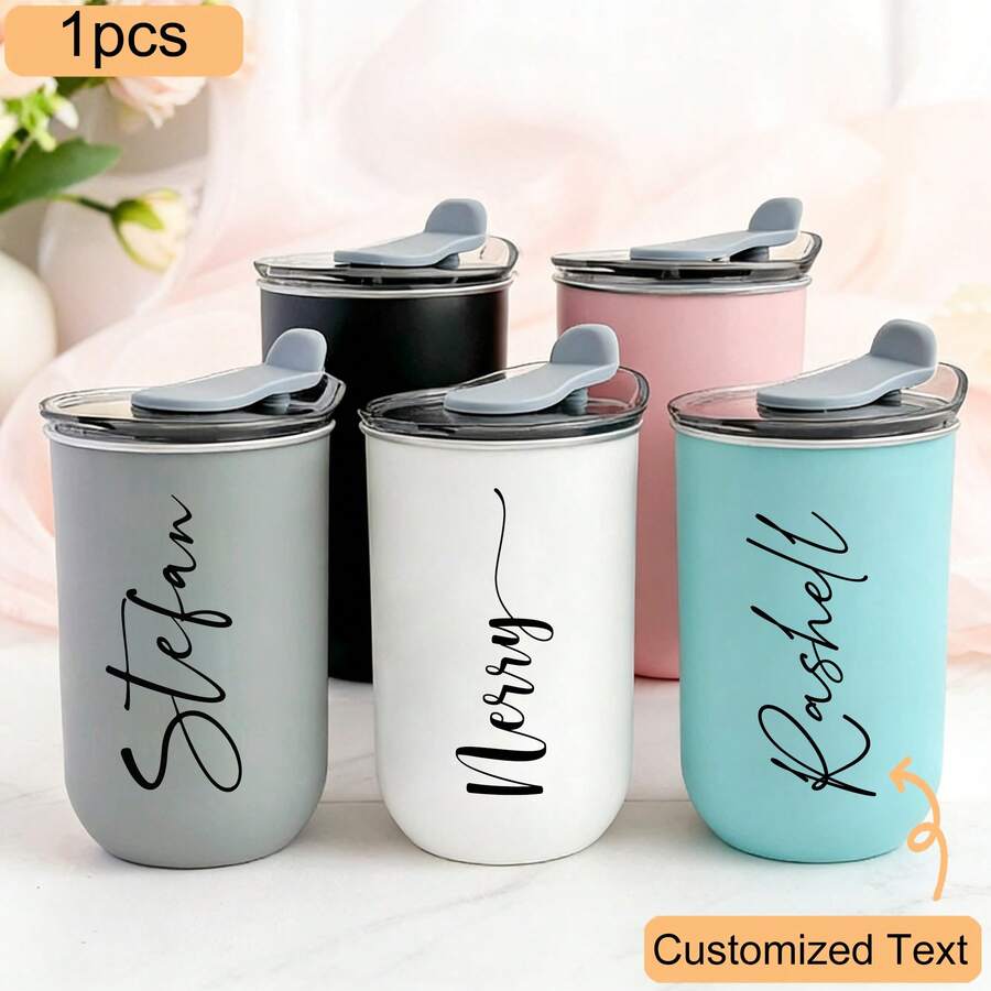 CFUNIQ 1pc Customized Stainless Steel Travel Mug - Double Wall Insulated Coffee Cup With Personalized Name, Elegant Matte Finish, Reusable, Multifunctional, Decorative, Fashionable, Refined, High Quality, Personalized, Unique, Suitable For Men, Women, Boyfriend, Girlfriend, Father, Mother, Family, Friends, Son, Daughter, Students, Employees, Office, Tea Room, School - 多色 - 查看 1