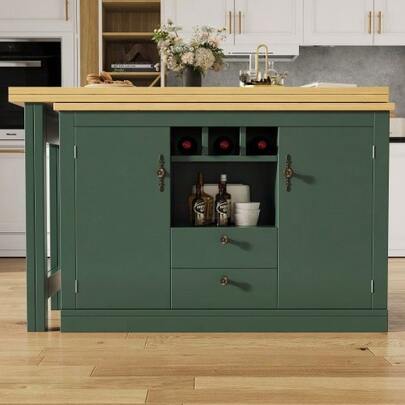 High-Quality Extendable Bar Table With 360° Rotation And Storage Space, Adjustable Length From 120 To 180 Cm, Ideal For The Living Room, Dining Room, Or Office. Dark Green Extendable Designer Bar Table.