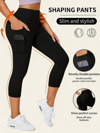 Quần yoga nữ cạp cao có túi, dài đến 7/8, quần legging thể thao co giãn phù hợp cho chạy bộ, tập thể dục ngoài trời, mặc hàng ngày mùa xuân.