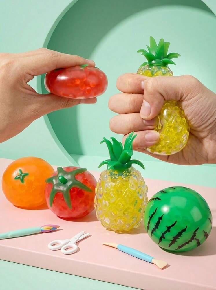 1/5/12pcs Fruit Squeeze Stress Relief Ball, Squeeze Toy For Adults, Mini Squeeze Ball, Party Favor, Stress Relief Toy, Easter Basket Filler - Multicolor - View 2