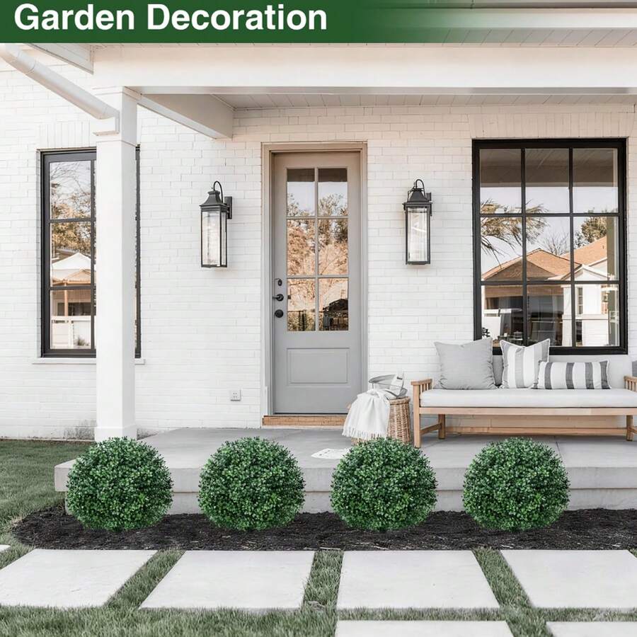 2 Pack Artificial Boxwood Topiary Ball Trees With Ground Stakes, UV Resistant Faux Green Plants For Outdoor Garden Lawn Porch Patio Decor, Realistic Round Shrub Bushes - Artificial Boxwood Tree - 查看 1