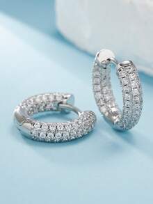 1 Đôi bông tai tròn thời trang, bông tai unisex đính đá Zirconia lấp lánh, phụ kiện cá nhân hóa phù hợp cho tiệc tùng và đeo hàng ngày. - Bạc - Xem 4