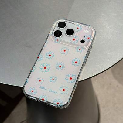 极简蓝色花卉图案 17 Pro Max/16 Pro Max 手机壳，可爱时尚，兼容 15 Pro/14/13，女孩专属保护壳