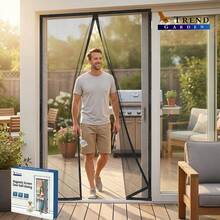 TREND GARDEN Premium Polyester Pure Black Square Mesh Magnetic Mosquito Screen Door, Pet-Friendly Summer Breathable Anti Mosquito Net Door Curtain For Bedroom, Self-Closing Magnetic Insect Screen Door Size: 35.4" X 82.68" (90 X 210 Cm) - B - View 2