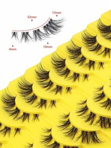NAIJEMA 10 pares de pestañas postizas de ojo de gato, pestañas de visón sintético esponjosas, delgadas y gruesas, rizadas y naturales en estilos 3D, adecuadas para fiestas, uso diario, reutilizables - Negro - Ver 3