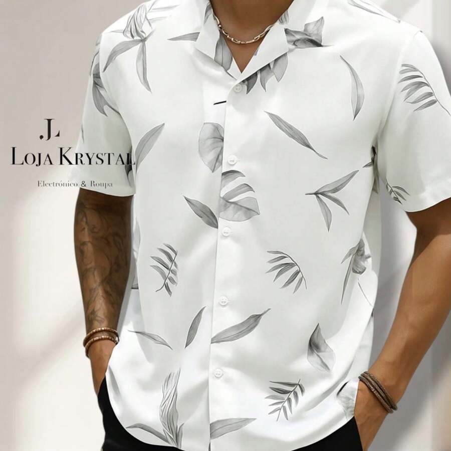 JL Men's Hawaiian Floral Beach Shirt, Short Sleeve, Button-Down, Spring And Summer - 花卉 30 - 查看 1