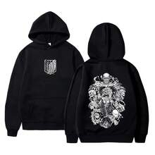 Anime Attack On Titan Eren Jaeger Graphic Hoodie Skeleton Print Sweatshirt Men Women Cartoon Manga Merch Fleece Cotton Hoodies - màu đen - Xem 1