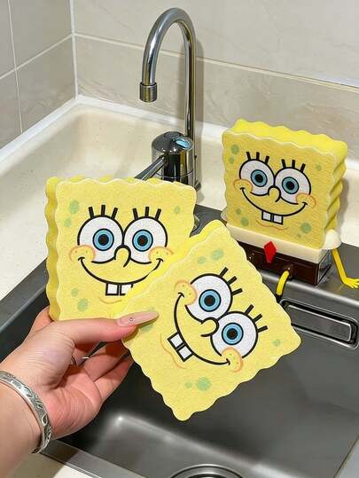  1 Set SpongeBob SquarePants New Cartoon Cute DIY Wall-Mounted Sponge Holder And Drainer Set - Fun Bathroom Shower Storage Rack And Adorable Dish Sponge Cleaning Brush For Kitchen, With Hanging Storage Function, Also Suitable For Kitchen And Coffee Bar Accessories, Space-Saving Design, Easy To Clean, Plastic Material, Ideal For Cute Kitchen Storage For Ladies And Gift For Mom, Requires Self-Assembly (Product Shown In Image Is For Reference Only)